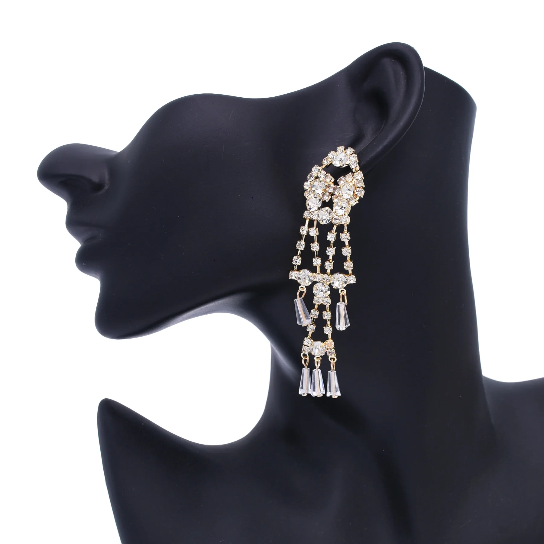 Europe and America Rhinestone Tassel Pendant Bell Earrings Sweet Elegant Women Outing Travel Fashion Jewelry