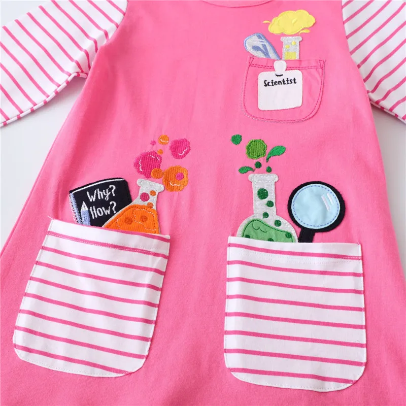 Jumping Meters 2-7T Baby Dresses Long Sleeve Cartoon Applique Children's  Fashion Birthday Kids Clothing Autumn Spring Toddler