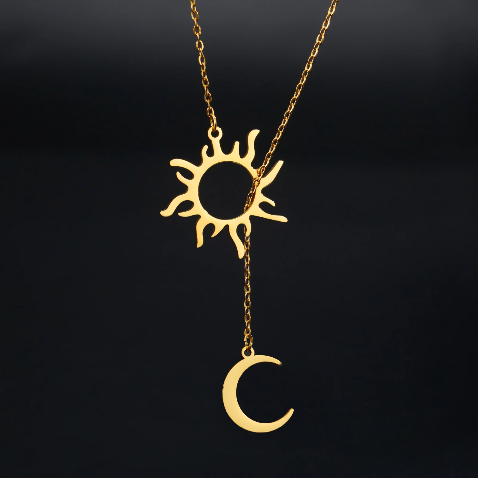 COOLTIME Sonne Mond Anhänger Halskette Edelstahl Böhmischer Halsband Mode Amulett Schmuck Geschenk für Frauen Neu im Großhandel – Detail 9