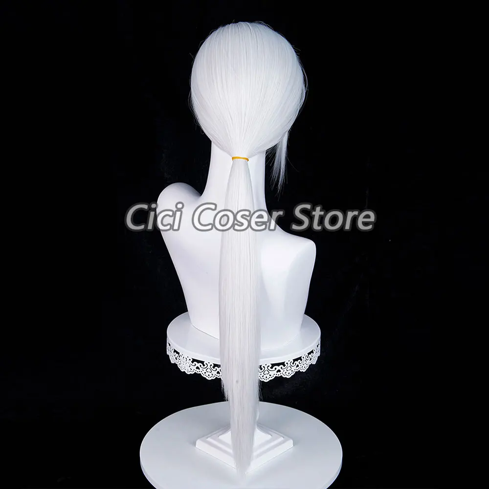 لعبة الرعب سايلنت هيل F الثعلب قناع شعر مستعار تأثيري الاصطناعية الشعر الأبيض ذيل حصان طويل للرجال امرأة هالوين حفلة دور اللعب الدعائم #4