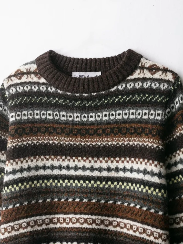 Autunno O-Collo modello jacquard manica lunga sottile maglione corto lavorato a maglia moda donna pullover top femminile casual abbigliamento caldo 2025