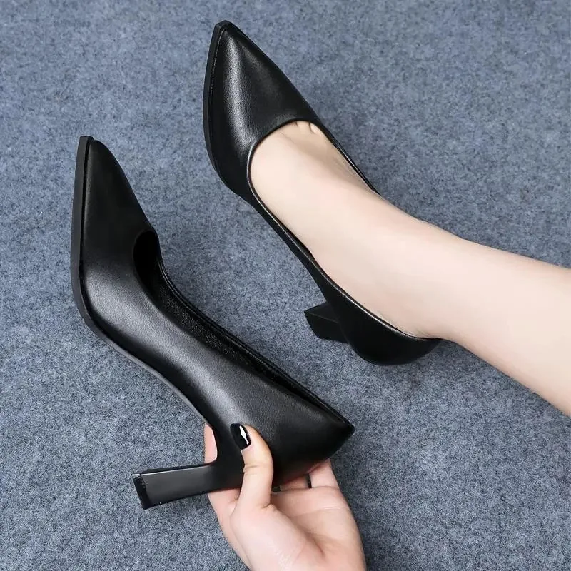 Women Soft Leather High Heel Sandals Spring New Fashion Soft Leather Non-Slip Professional Work Elegant Black Luxury High Heels