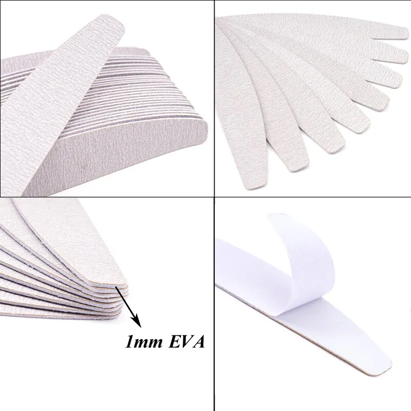 100 Pcs/Lot Replacement Nail Files 80/100/180/240 Grit Half Moon Grey Sandpaper Pads With Metal Handle Removable Durable Files