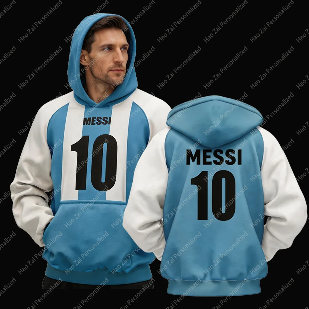 Messi No. 10 Hoodie—Kids'/Adult Streetwear Casual Top Couples' and Family Sets Soft and Comfortable Loose-Fitting and Breathable