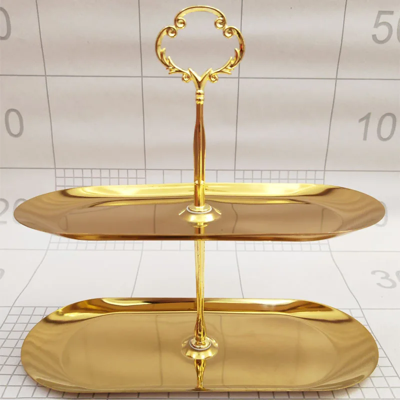 1pc European-style Stainless Steel Oval-shaped Cake Rack Home Afternoon Tea Snack and Dessert Rack Dried Fruit and Fruit Plate