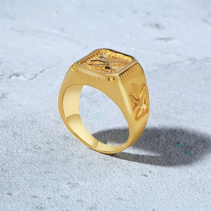 Men's Gold Plated Bald Eagle Signet Ring
