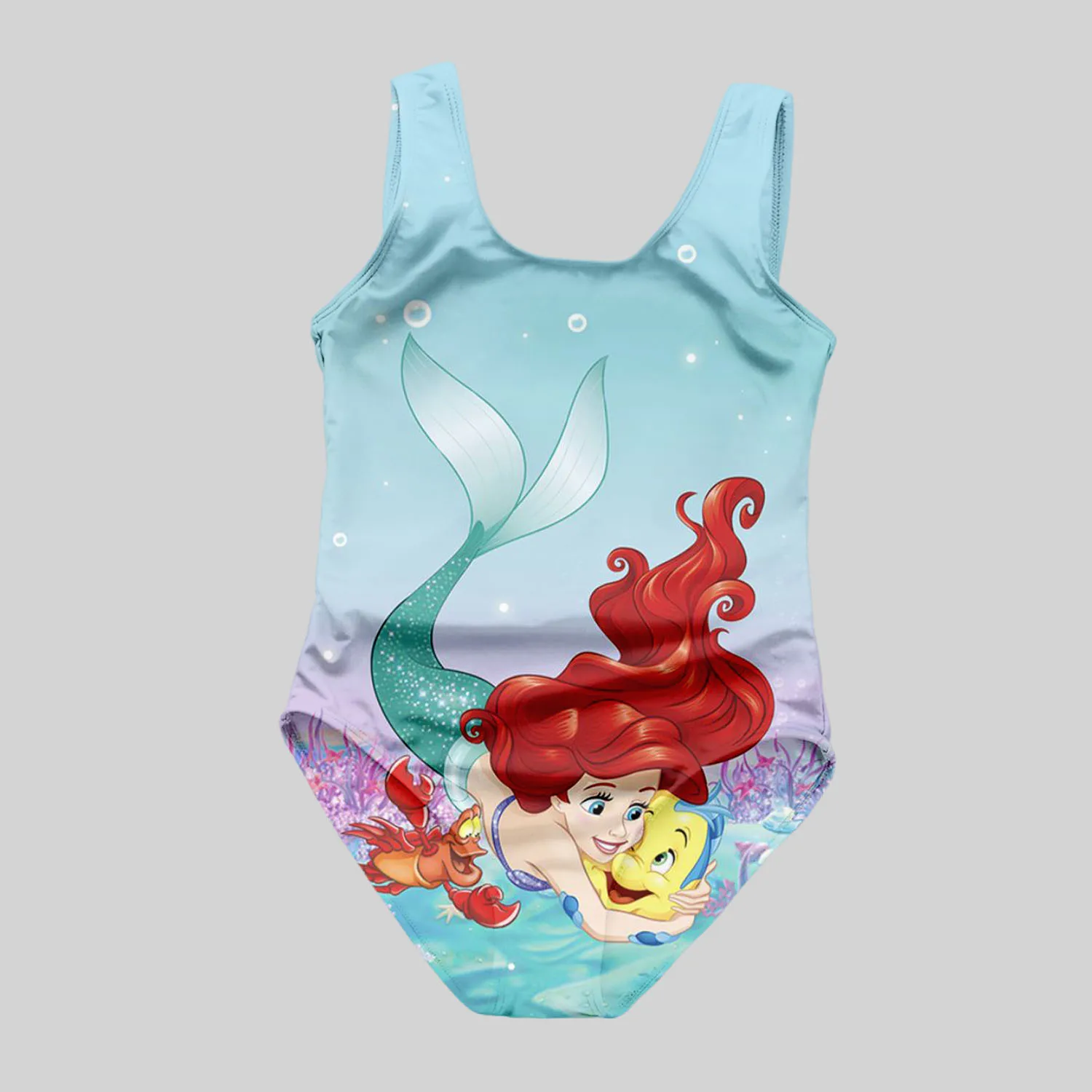 Children\'s 1-piece set of cute mermaid pattern 3D printed girl swimsuit - suitable for summer beach vacation