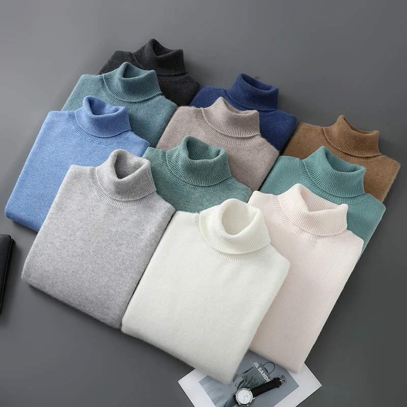 

Basic Men's Clothing 100%Merino Wool Knitted Sweater Turtleneck Pullover Autumn Winter Solid Color Long Sleeve Casual Soft Tops