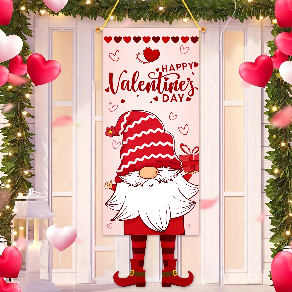 

Valentine's Day Hanging Flag Red Heart Gnome Doll Happy Valentine's Day Porch Door Banner for Girlfriend Family Party Decoration