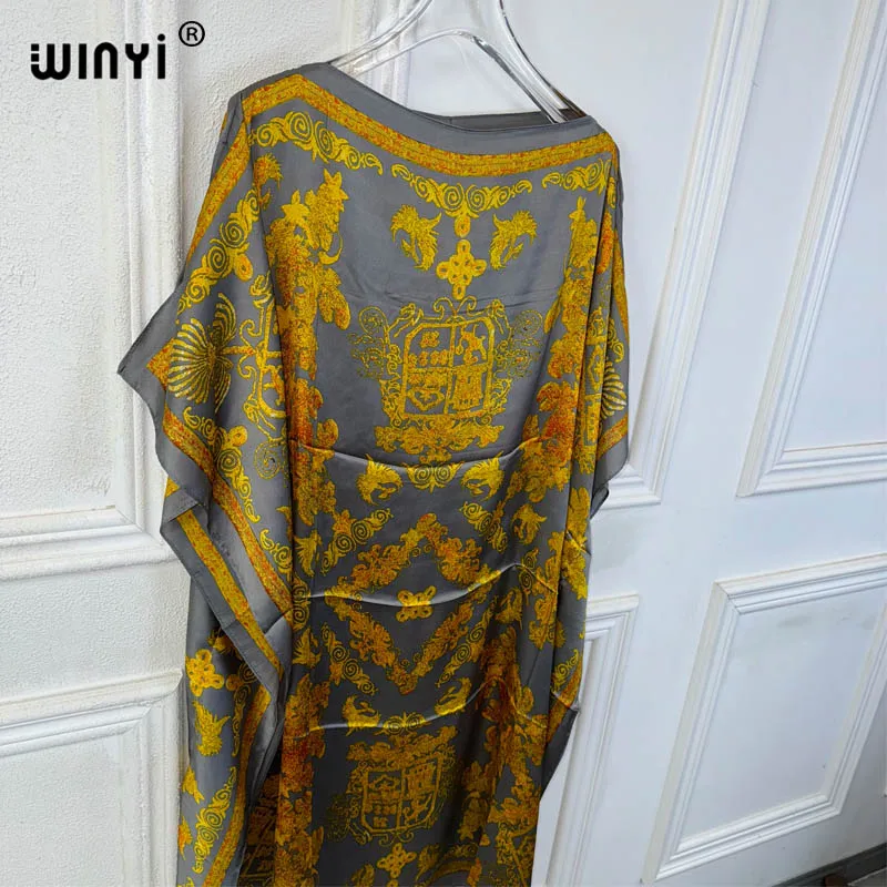 WINYI summer dresses sexy african women free size dress boho print beach wear party dresses Femme kaftan Muslim beach cover ups