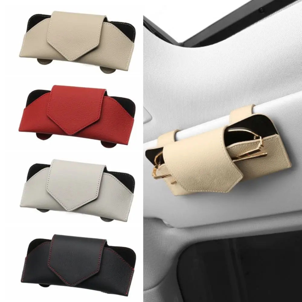 PU Leather Auto Eyeglasses Storage Case Sunglasses Clip Hidden Magnetic Closure Car Glasses Case Wear-Resistant