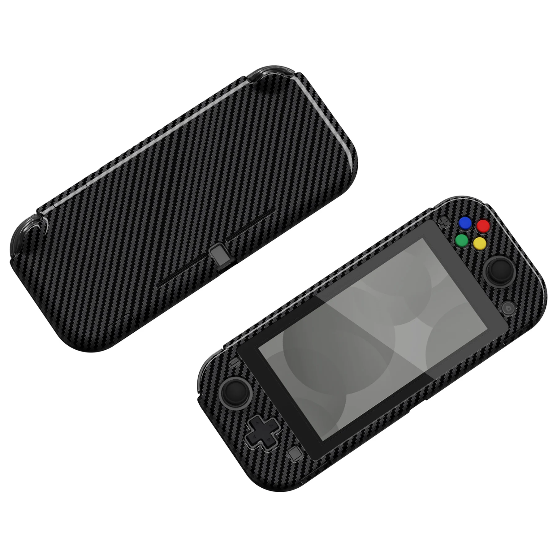 PlayVital carcasa dura protectora para Nintendo Switch Lite, funda con Protector de pantalla y empuñaduras para el pulgar, fibra de carbono grafito