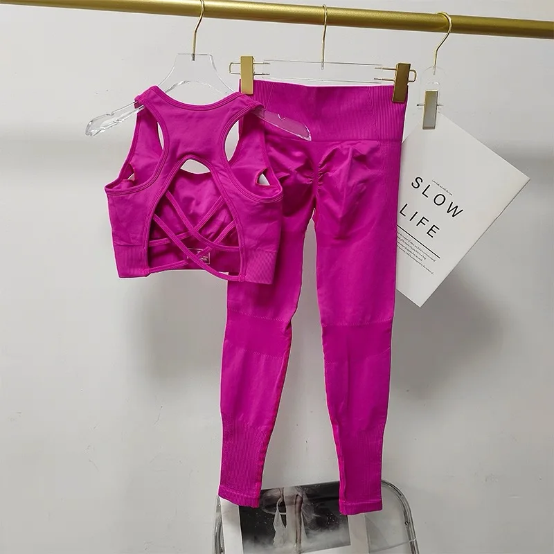 Sexy Rückendesign Fitness-BH für Frauen Pilates Stoßfester Lauf-Trainings-Top Sportliche Hosen Yoga-Outfit-Set – Detail 22