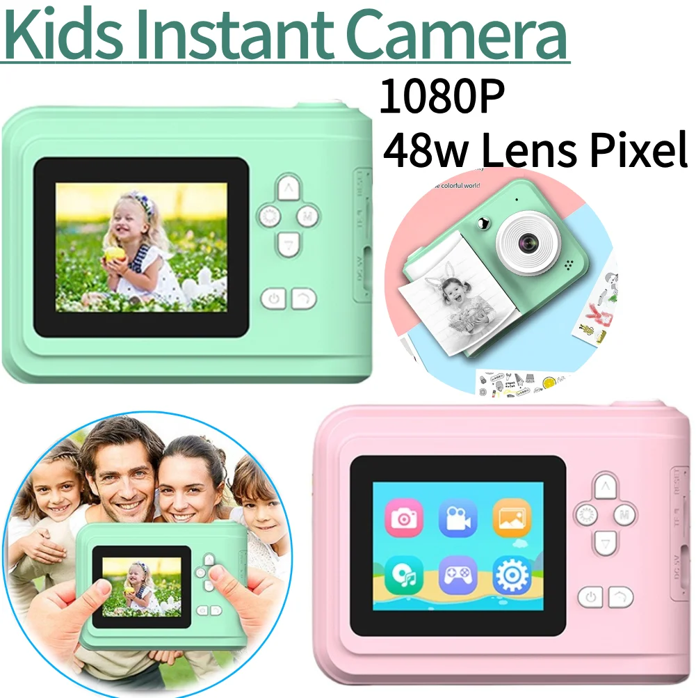 1080P Video Digital Camera with Print Photo Paper Thermal Print Camera USB Charging Christmas Birthday Gifts for 3-12 Years