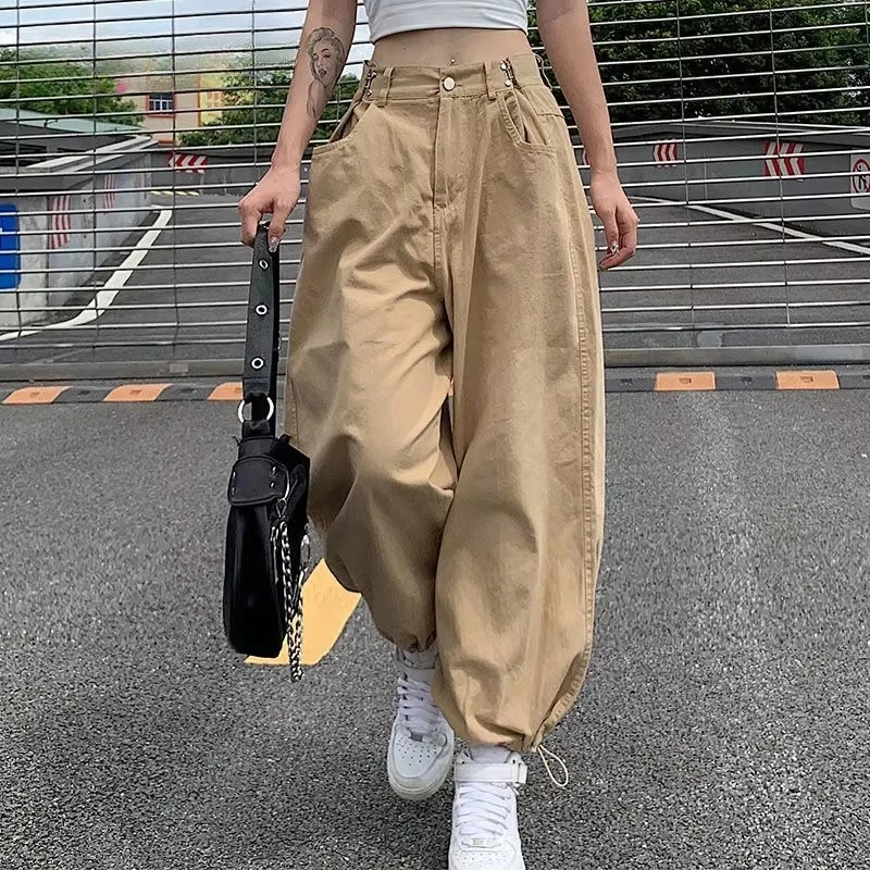 

Spring Autumn Casual Fashion Solid Cargo Pants Female Streetwear Loose All-match Pocket Drawstring Bloomers Women's Clothing