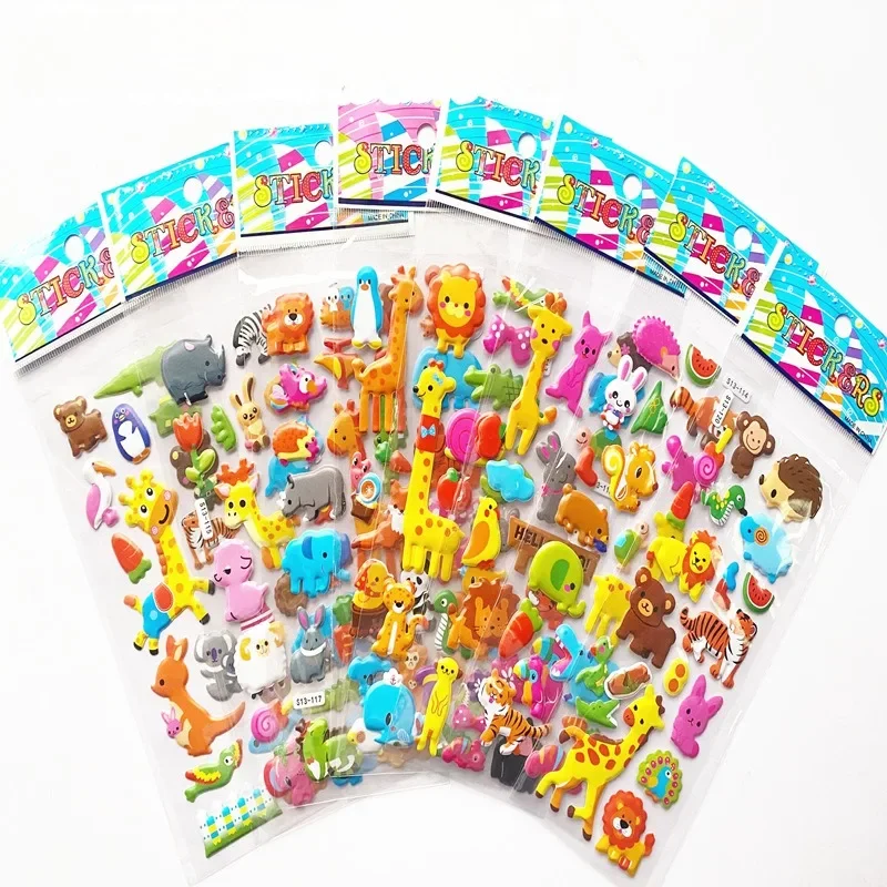 New hydraulic concave convex animal series stickers Cute changing three-dimensional cartoon DIY foam stickers for men and girls