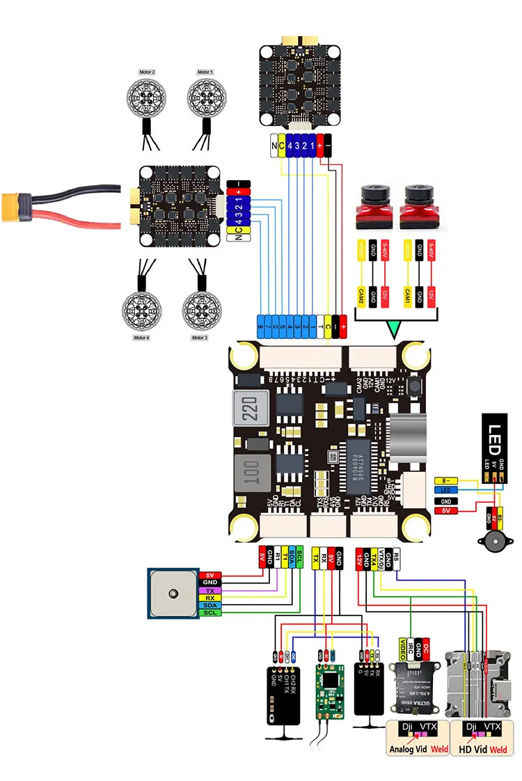 Afbeelding 7: DAKEFPV H743 FC PLUS FC Stack/Flytower Flight Controller Board Barometer OSD ESC voor FPV Racing Drone Quadcopter