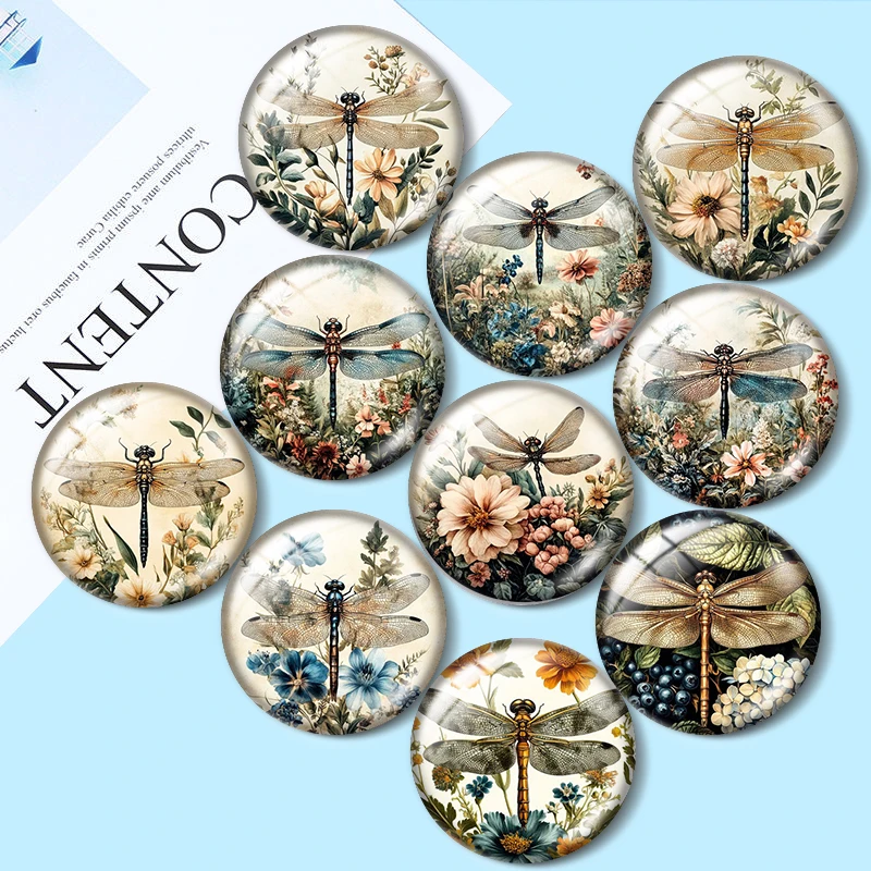

Floral Dragonfly Clipart 10pcs 12mm/18mm/20mm/25mm Round photo glass cabochon flat back Making findings Jewelry