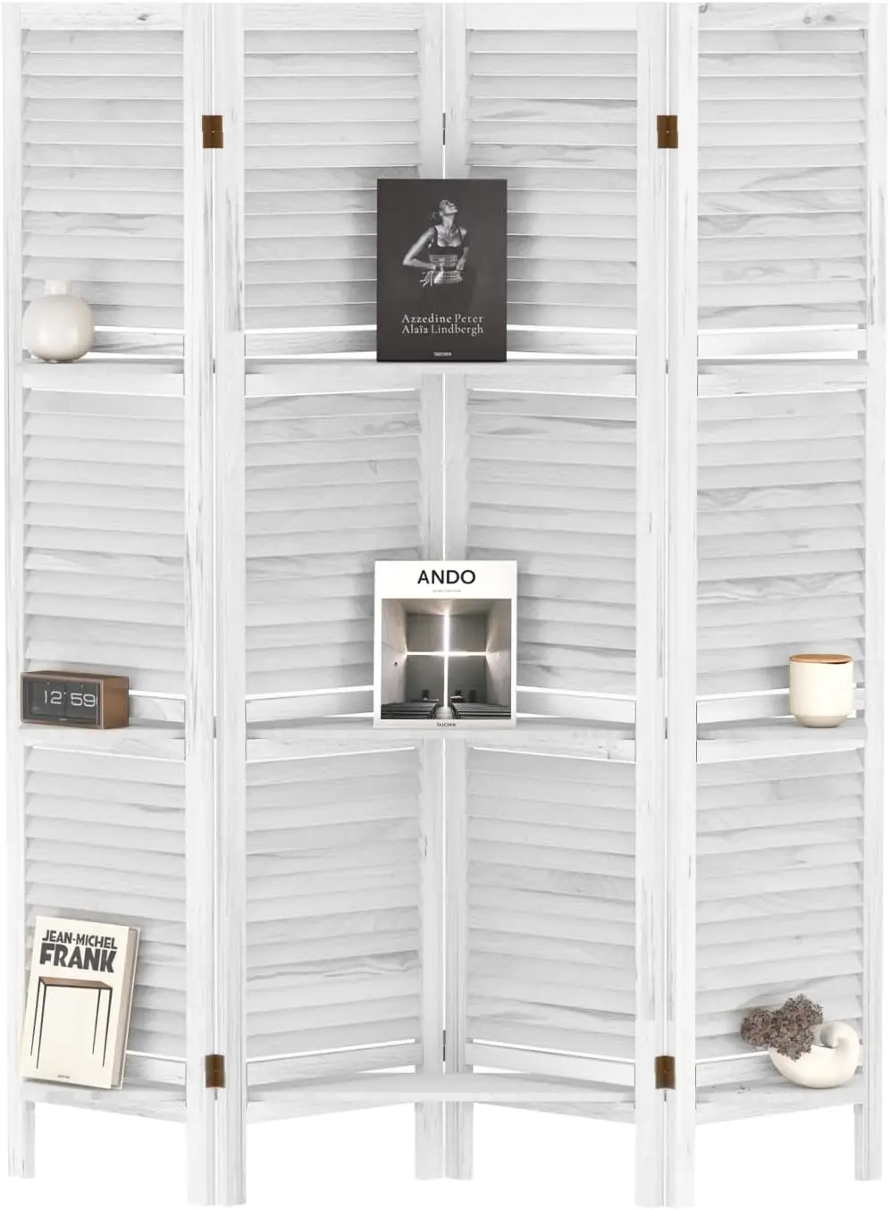 

4 Panel Room Divider with Shelves,5.6FT Tall Wood Wall,Louver Dividers and Folding Privacy Screens,Indoor Partition for