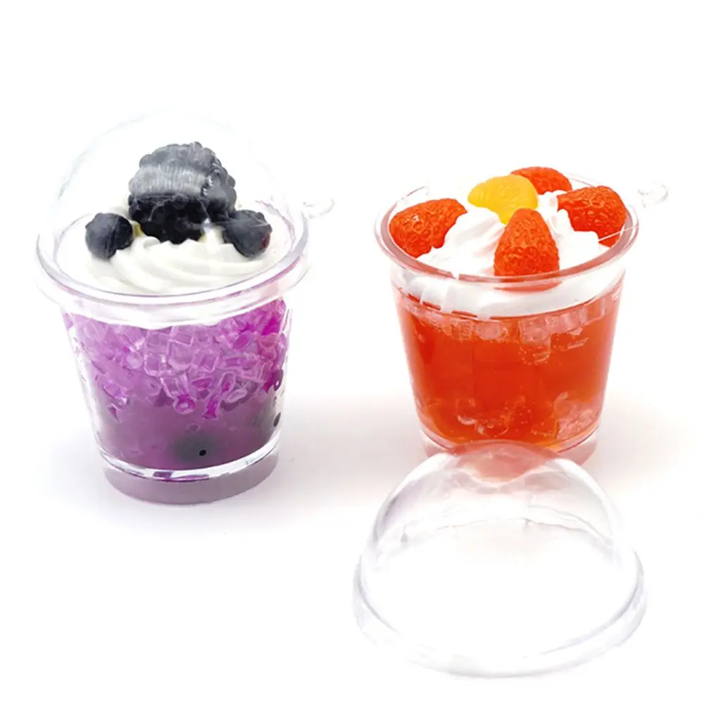 10pcs Macaron DIY Craft Baking Plastic Ice Cream Cups Cover Lid Cake Decorating Miniature Frappuccino Cup