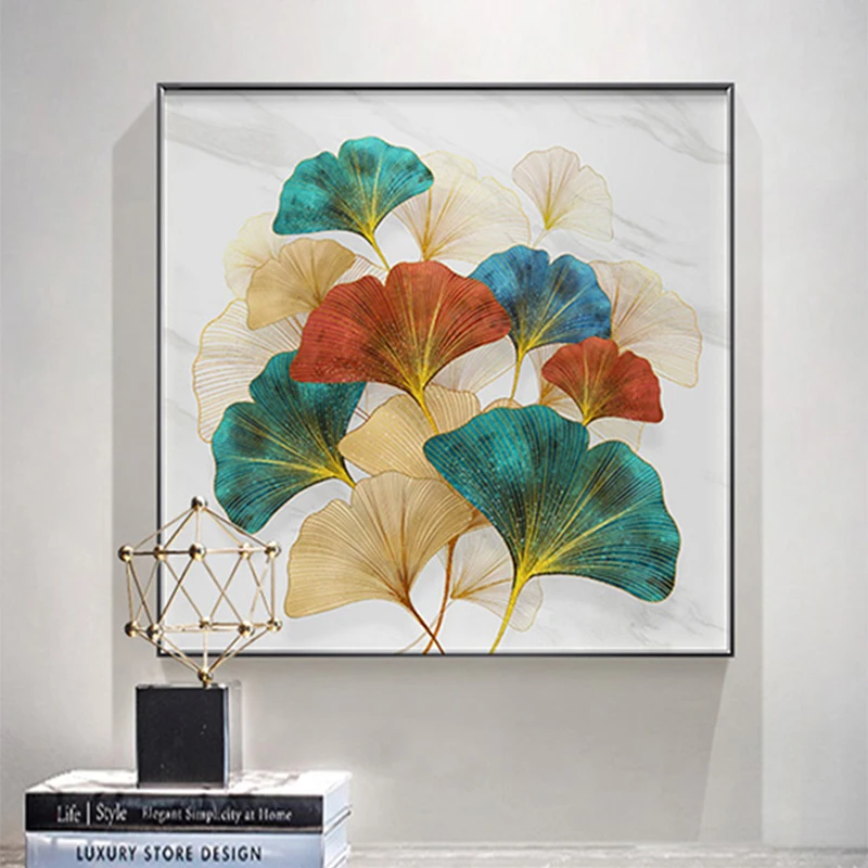 

Home industry restaurant decorative painting modern light luxury entrance simple square ginkgo biloba canvas painting