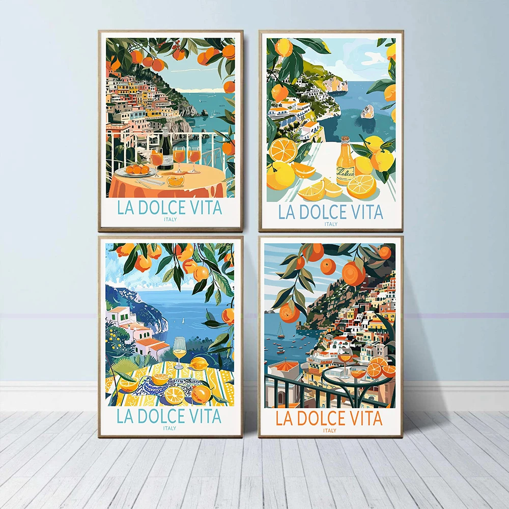 (No frame)La Dolce Vita Travel Coast Lemons Poster Italy Canvas Print Painting Wall Art Bedroom Living Room Home Decoration C