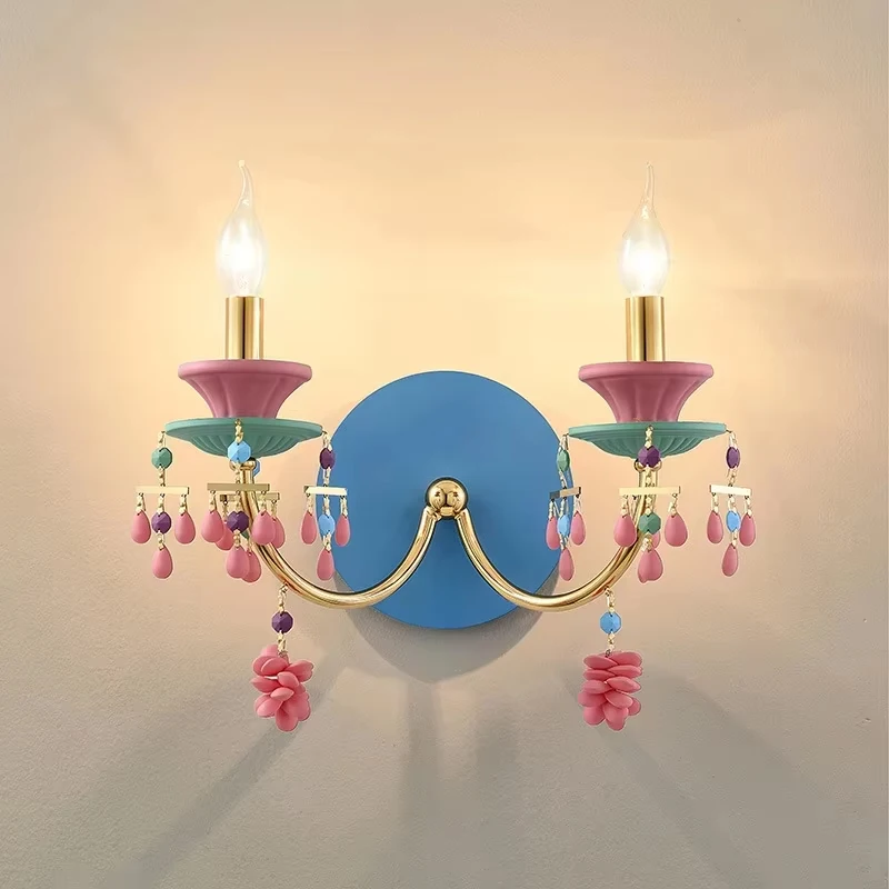 European Bedroom Bedside Colored Wall Lamp Children's Living Room Background Lighting Dining Room Decoration Candle Wall Lights