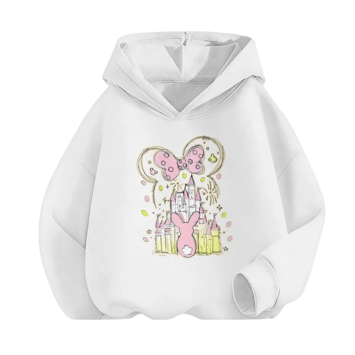 

Толстовки с принтом «Пасхальный замок» для девочек, пуловеры с принтом ушей Минни Маус, повседневная одежда, топ с длинными рукавами и принтом кролика для девочек на Пасху