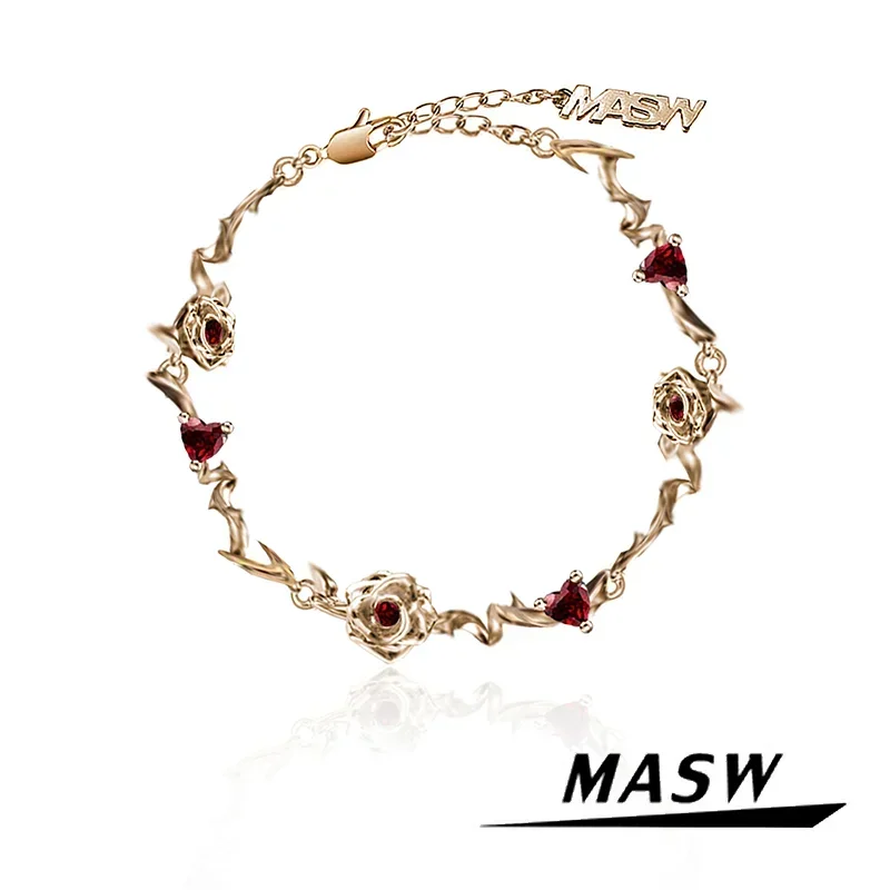 

MASW Original Design Vintage Temperament High Quality Brass Rose Flower Bracelet For Women Girl Party Wedding Gift Jewelry