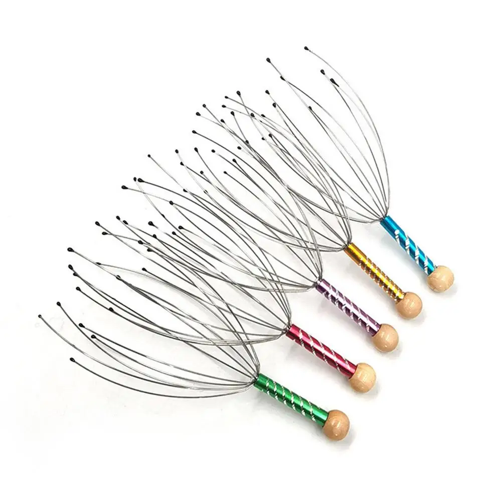 1pcs Octopus Head Massager Stainless Steel Engraved Head Relaxer Brain Massage Claw Scalp Scratcher Itch Reliever Random Color