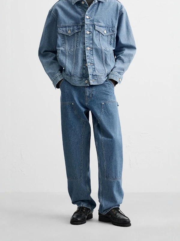 New Spring Summer Men's Denim Jeans Multi-Color Washed Straight Leg Pocket Decorated Casual Cotton Trousers Fashionable Urban...