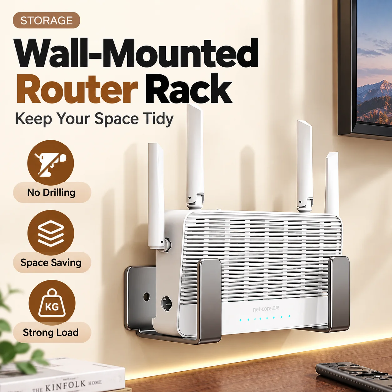 No Drilling Router Placement Rack Wall Mounted Socket Fixed Bracket Optical Modem Set Top Box Storage Rack Hook for Home