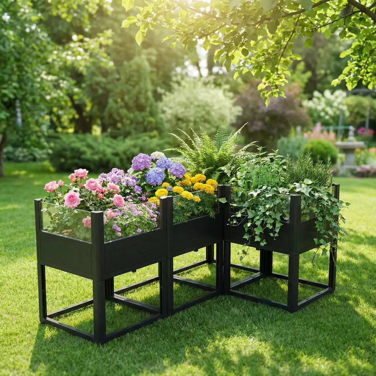 Thickened PP Material Rectangle Flower Pot Box Dismantable Strong Load Bearing Black