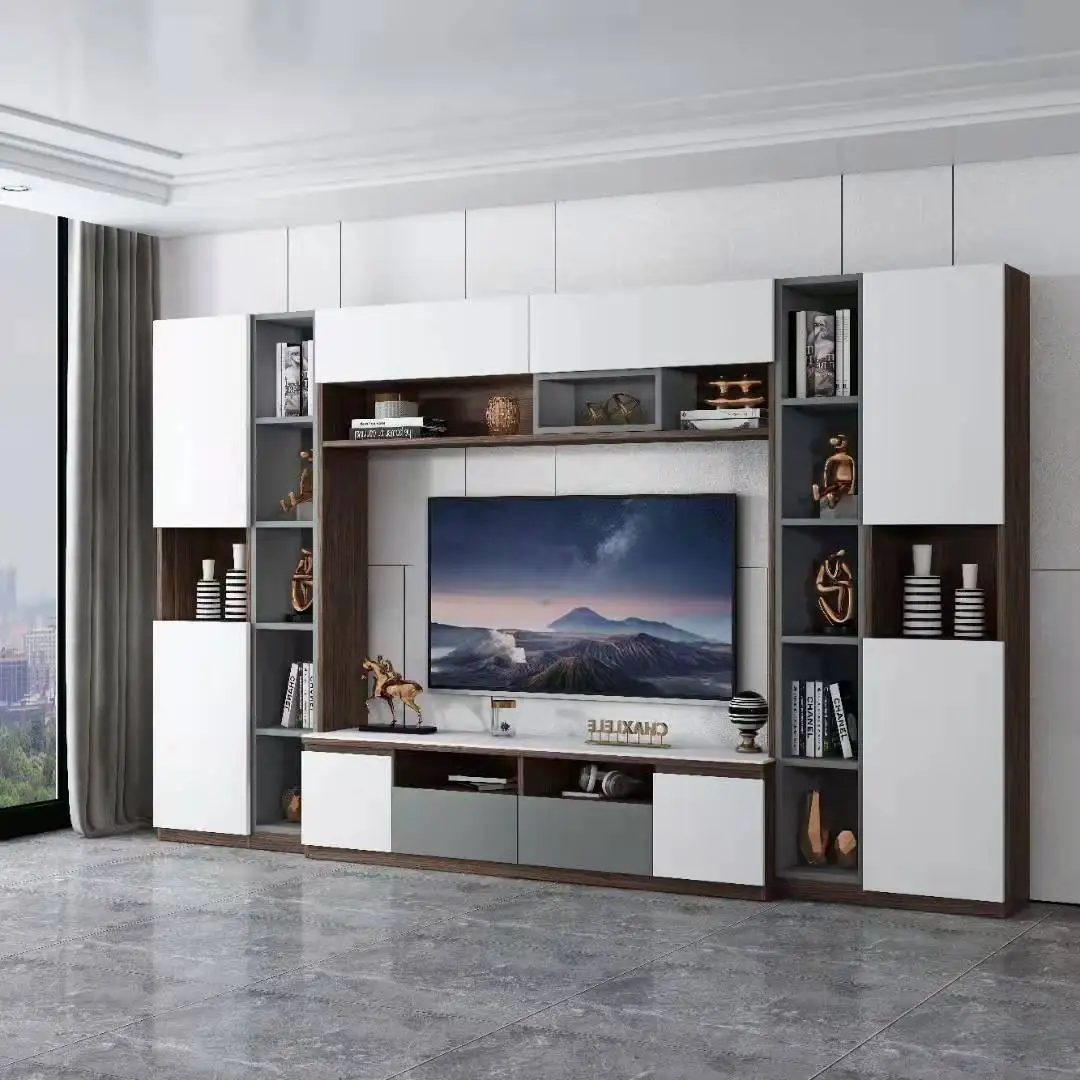 &Modern Design Marble Tv Stand Wall Unit Home Storage Display Wooden Tv Cabinet Luxury Living Room Furniture