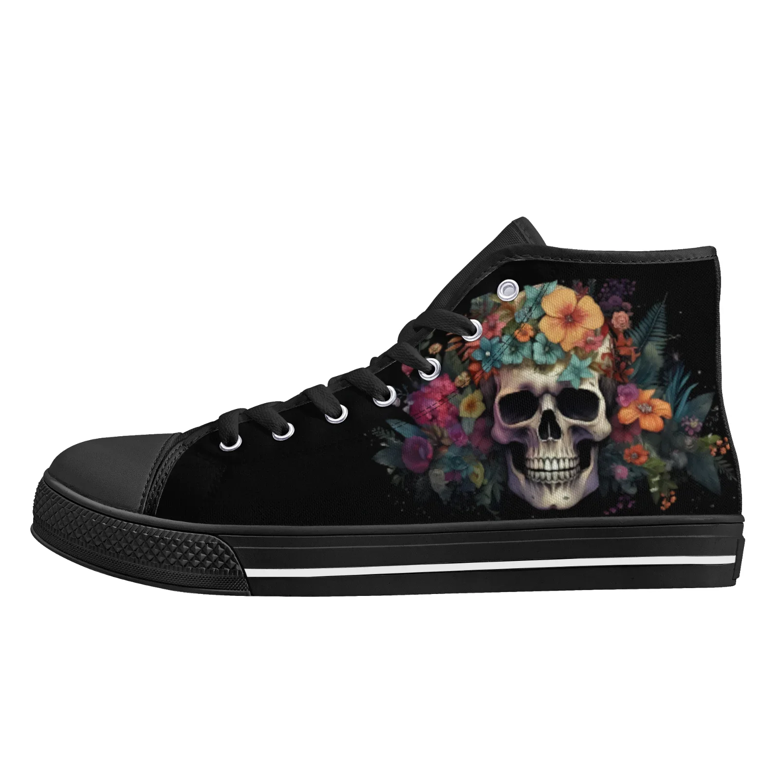 

Custom Shoes Vulcanized Shoes Classic High Top Canvas Shoes Gothic Skull Floral Female Flats Sneakers Footwears
