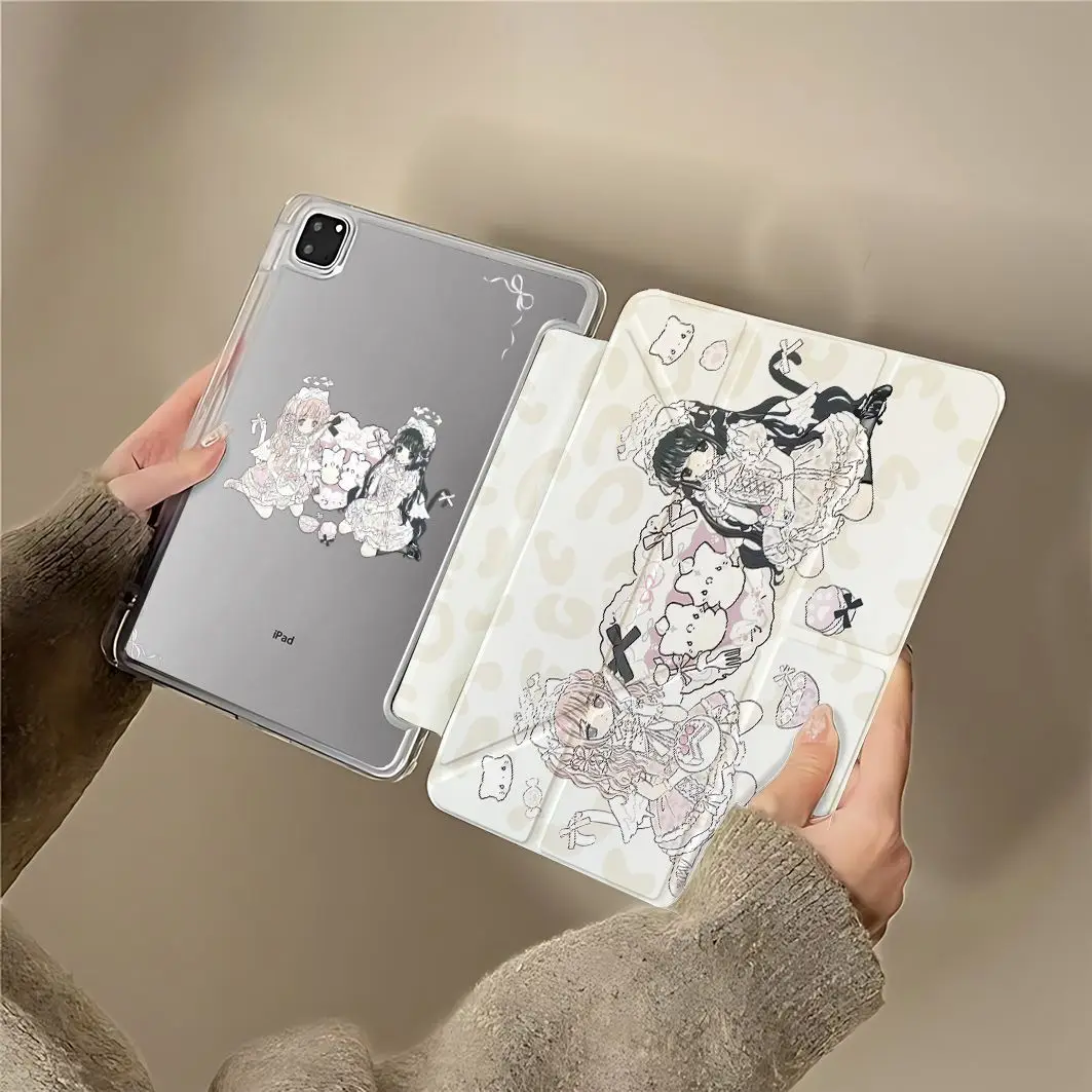 Sweet Girl Tablet Case For iPad pro10/11/2020/6th/7th /8th /Air 3rd/Air 4th/9th gen/Air 5th Air 11 MINI 3Y-Fold Protected Cover