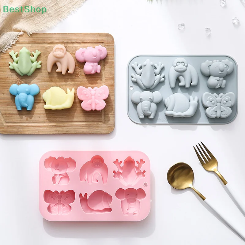 💖6-cavity Cartoon Animal Shaped（Elephant,Monkey,Snail,Butterfly,Kangaroo) Silicone Mold Cake Mold Baking Chocolate Mold
