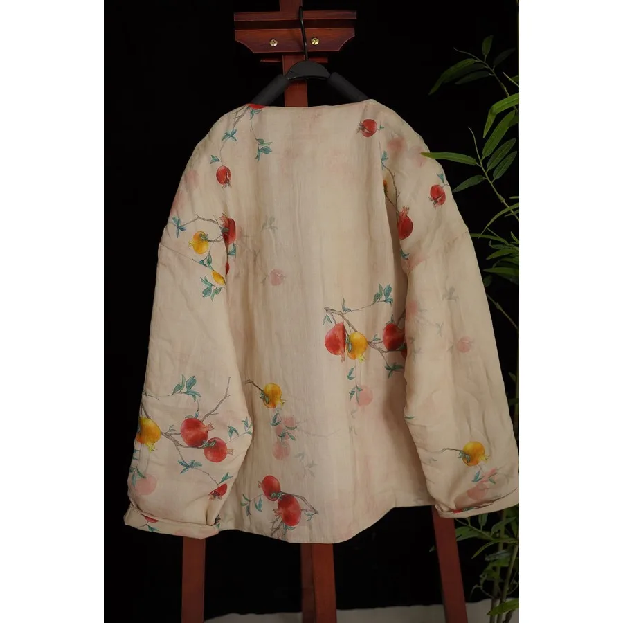 Jaket Wanita Musim Dingin Berbahan Linen Katun dengan Lapisan Hangat, Model Zen Sle Qipao, Kancing Samping, Mantel Panjang, Kerah Bulat, Panjang Reguler