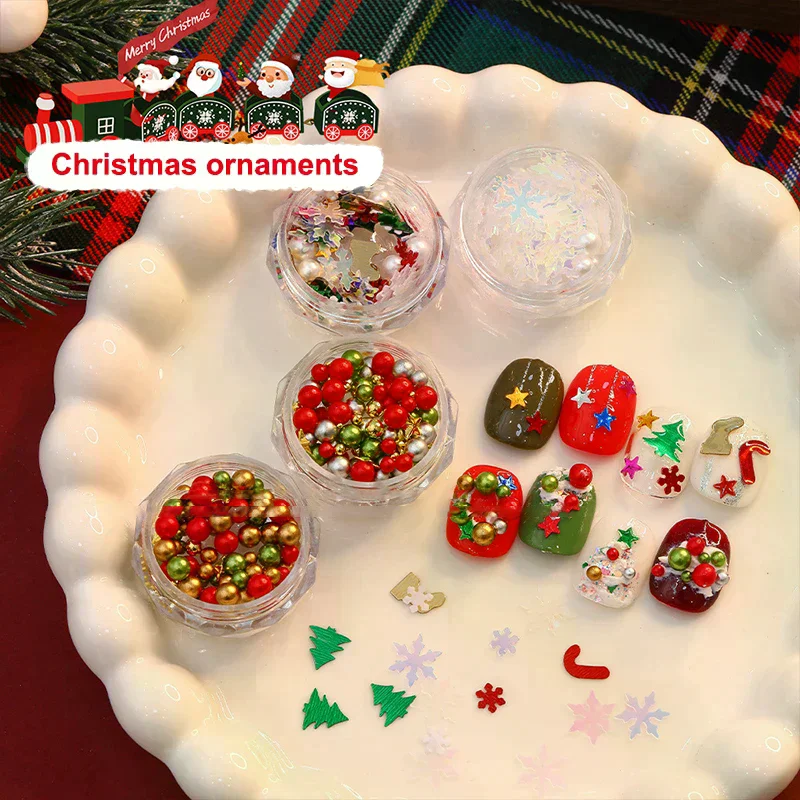 Natal vermelho/verde pérola prego strass tamanho misto perolado contas coloridas nali encantos natal manicure jóias