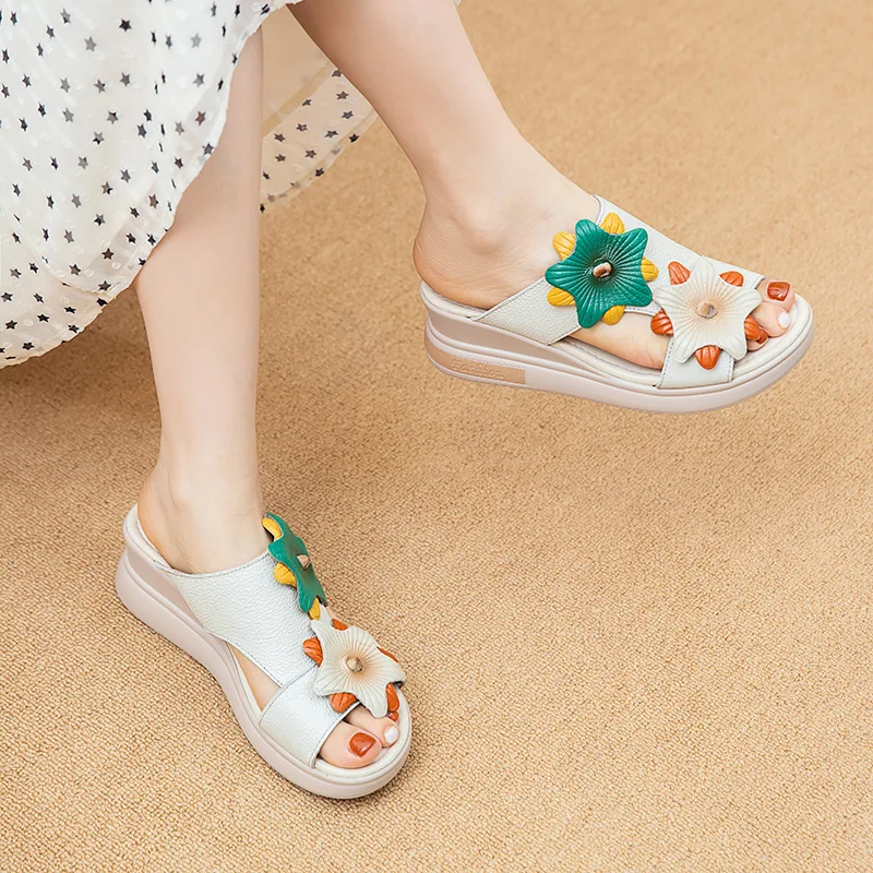 

Женские Элегантные шикарные сандалии с цветочным рисунком, Женская Роскошная обувь на высоком каблуке, новые сандалии из коровьей кожи, женская летняя обувь в римском стиле с открытым носком