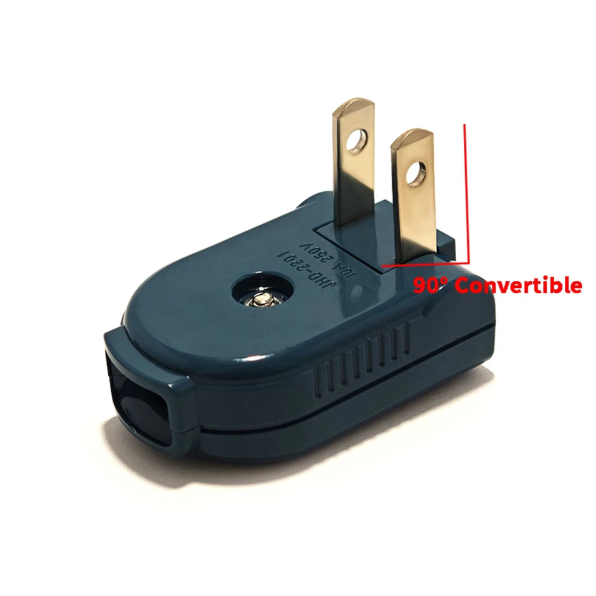 USA American Standard Male Female Wiring Power Plug 90 Degree Rotation 2 Pin 10A 250V Power Extension Cord Rewireable Plug