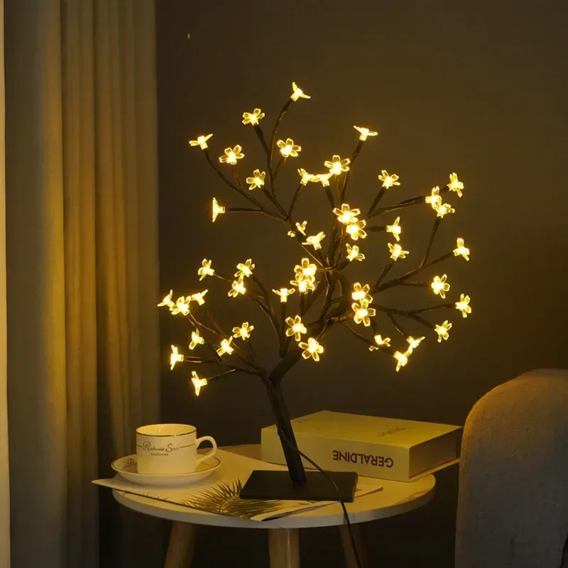 LED Transparent Simulation Flower Tree Lamp Battery Box Lamp Christmas Indoor Room Decoration Outdoor Holiday Table Lamp