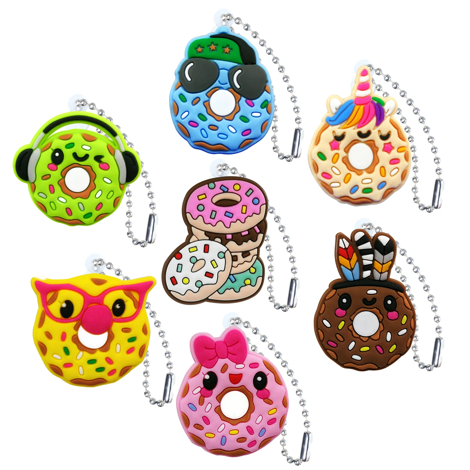 1/7PCS Funny Donuts PVC Keychain for Women Kids Unicorn  Key Ring Accessories Cute Donuts Key Chain Fit Handbag