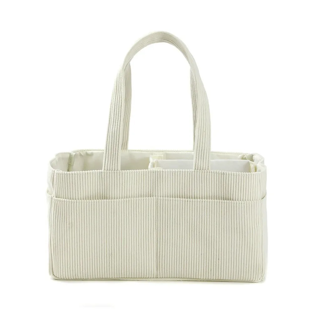 新しいコーデュロイ製おむつ収納オーガナイザー、ハンドル付き、多ポケット、折りたたみ式、新生児用