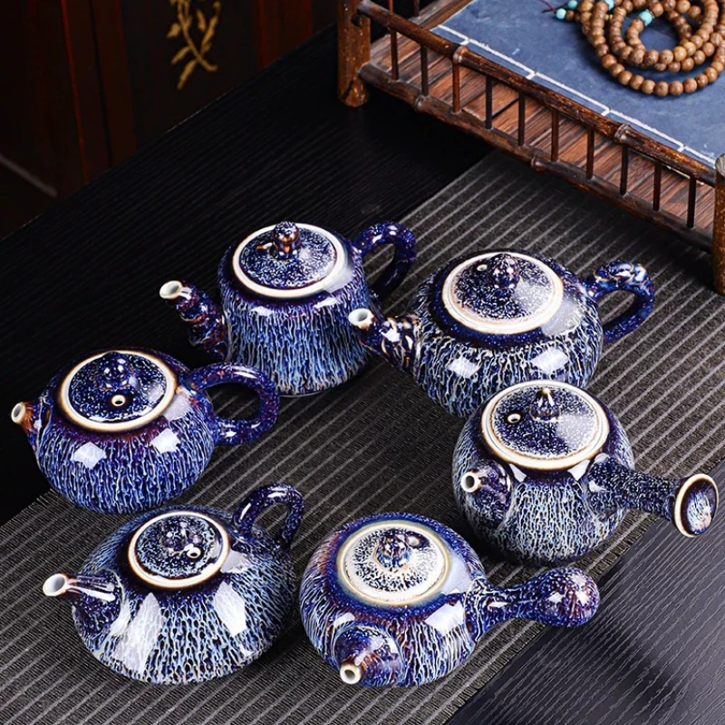 Kiln-changed small teapot single pot ceramic household building cup tea set, teapot side handle pot anti-scalding hands