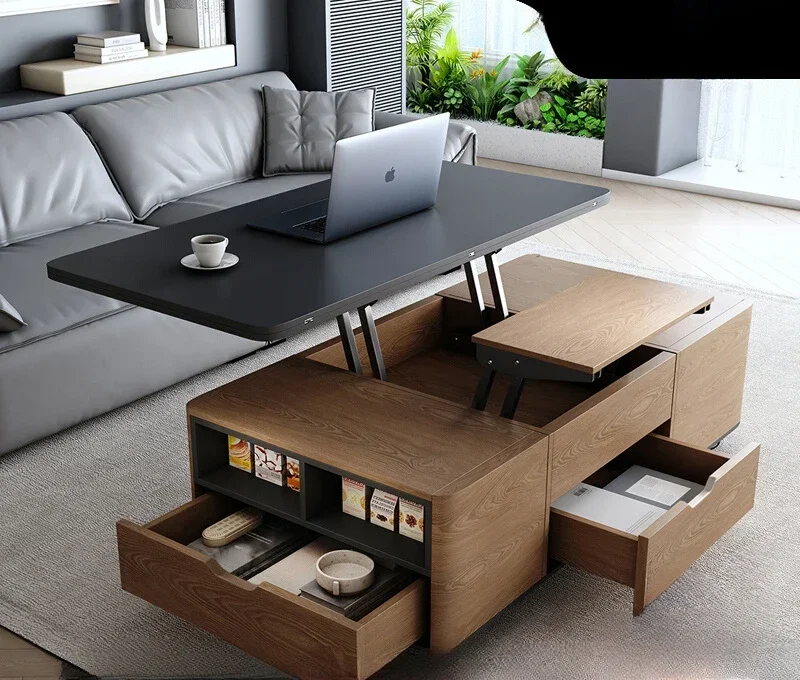 Multifunctional rock slab lift coffee table dining table integrated dual-purpose two-in-one with stool movable