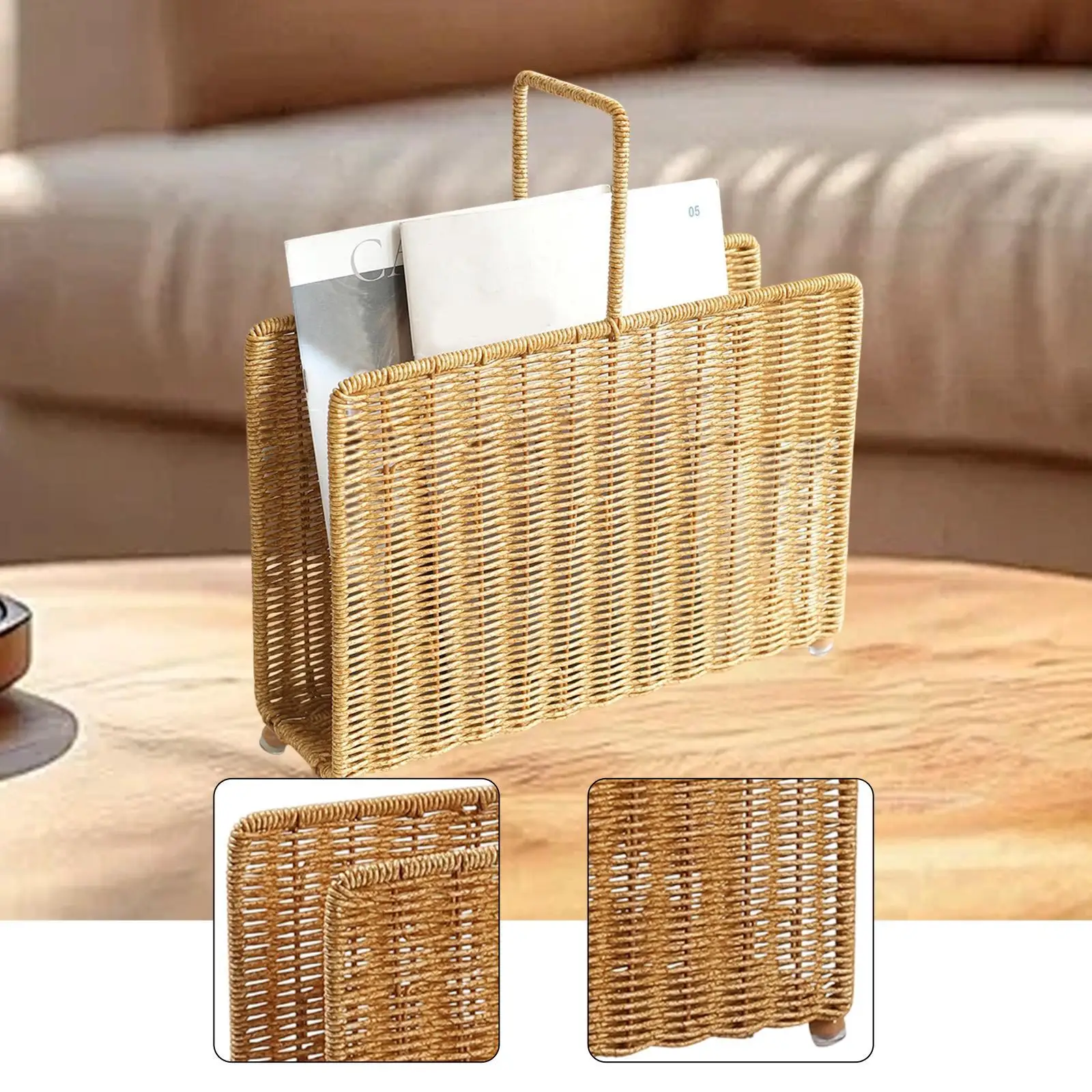 Magazine Rack Display Stand,Newspapers Holder,Books Storage Woven Basket for Coffee Shop