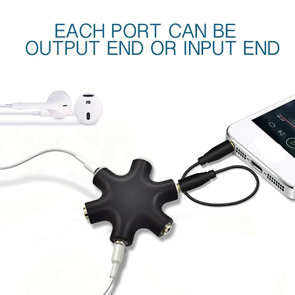 Headphone 5 Way 6 Port Audio Connector Adapter For Phone Pc Music Player To 5 Outputs Wide Compatible Earphone