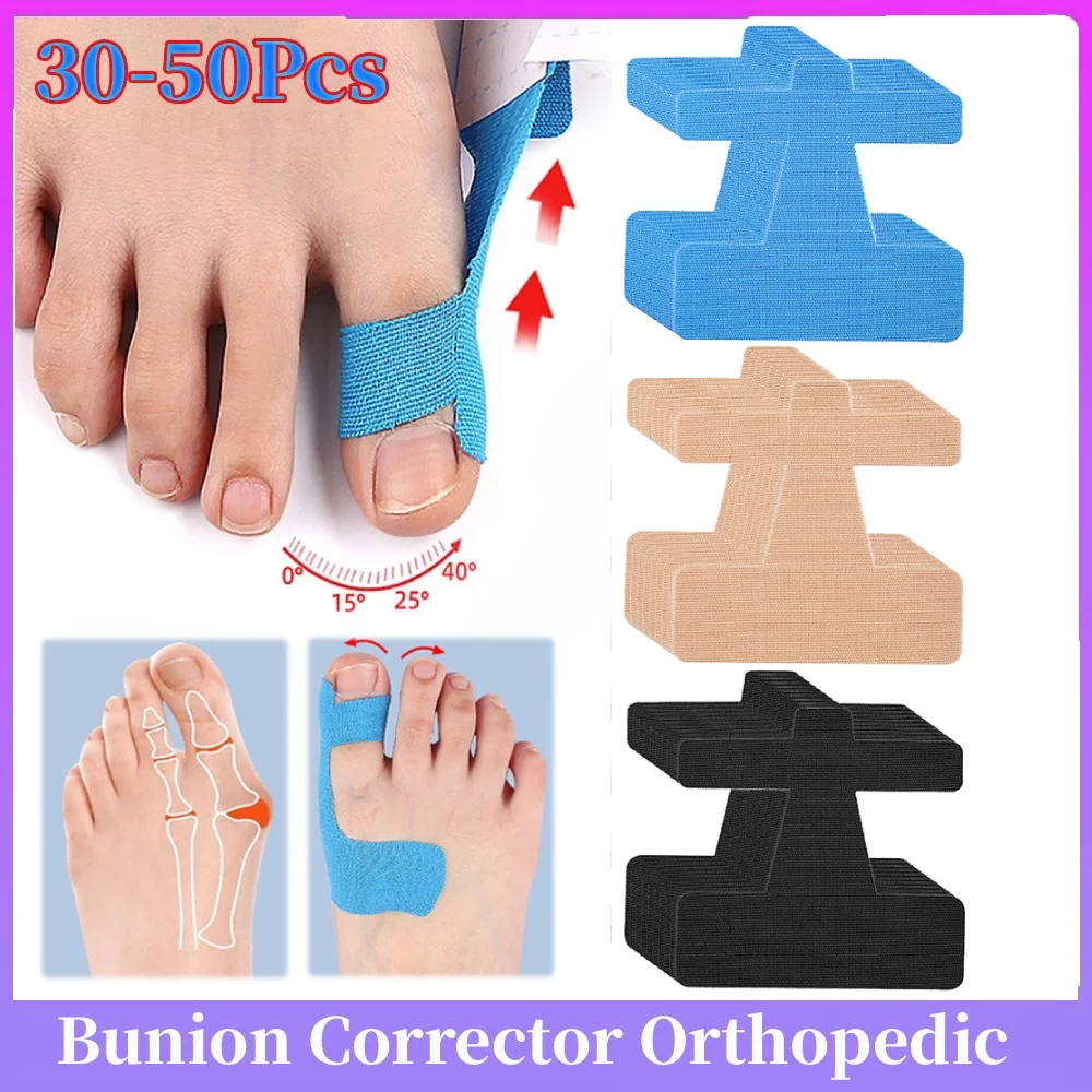 30-50Pcs Bunion Corrector Orthopedic Bunion Strap Breathable Toe Separator Hallux Valgus Orthosis Corrector for Big Toe Correcte