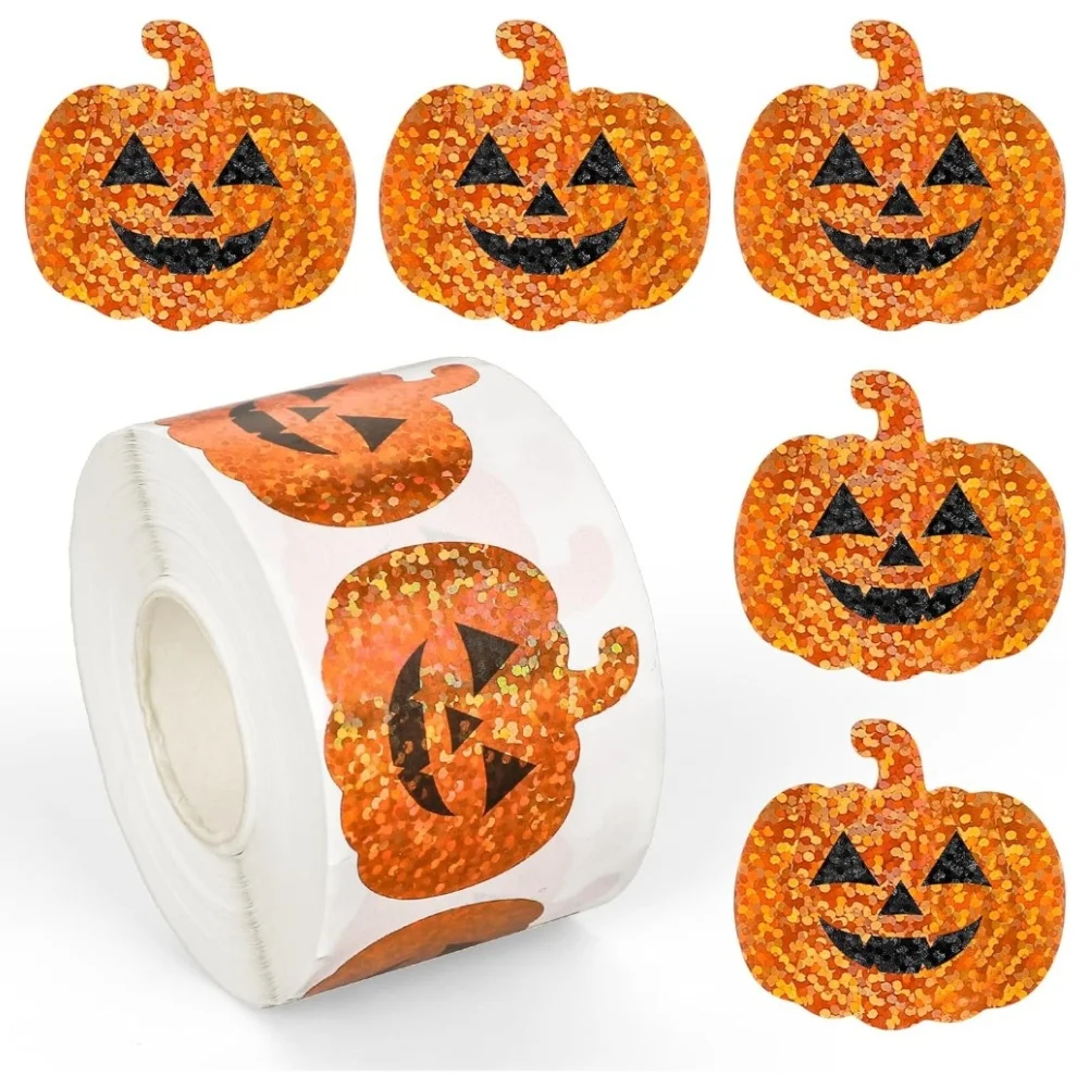 Party Decoration Stickers Glitter Pumpkin Stickers Halloween Easy Application Festive Design Precision-Cut Shape